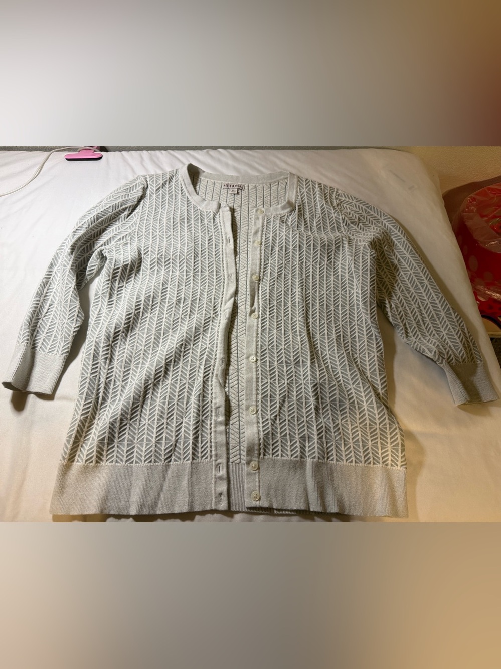 Merona Light Gray Patterned Button-Front Cardigan